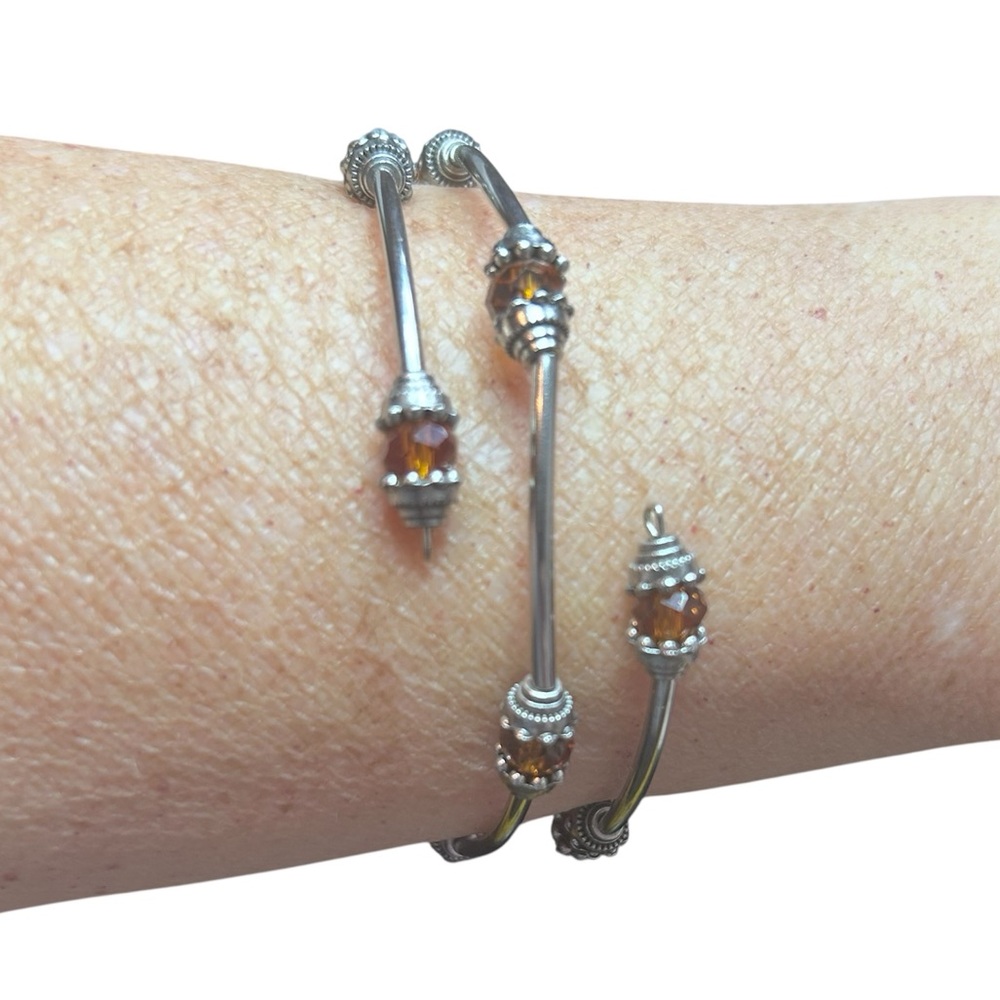 Silver tone and orange‎ beaded bracelet ornate style wrap around